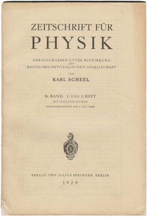Item #2627 Zur Quantendynamik der Wellenfelder, pp. 1-61 in Zeitschrift für Physik, 56. Bd., 1....