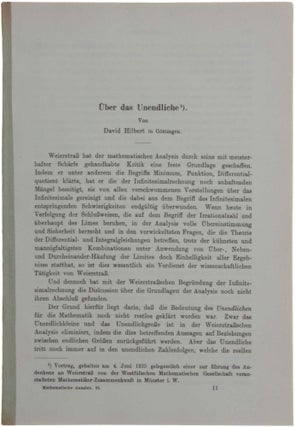 Item #3181 Über das Unendliche. Offprint from: Mathematische Annalen 95. Bd., 2. Heft. David...