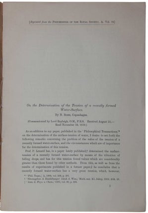 On the Determination of the Tension of a recently formed Water-Surface.