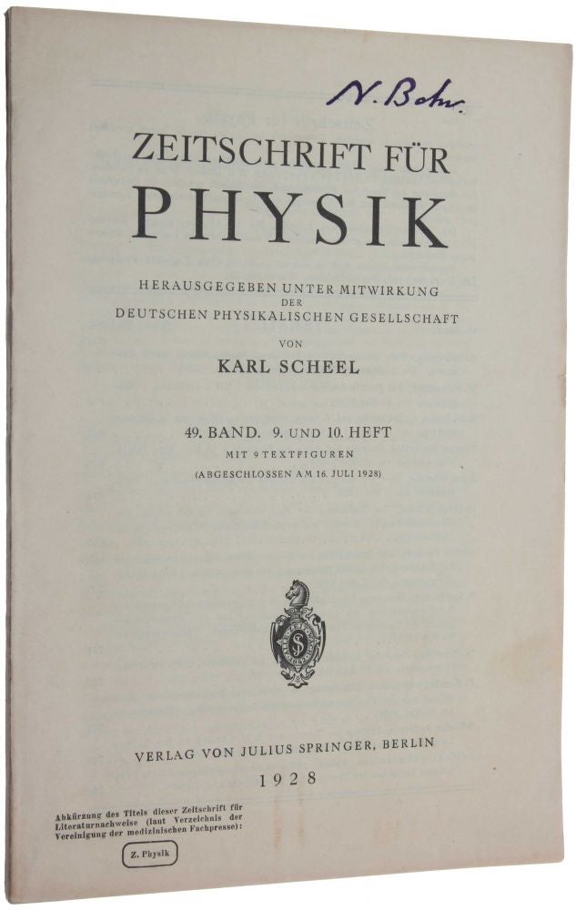 Item #3526 ‘Zur Theorie des Ferromagnetismus,’ pp. 619-636 in Zeitschrift für Physik, 49. Band, 9. & 10. Heft. Werner HEISENBERG.