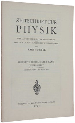 Item #3539 ‘Über das Wasserstoffspektrum vom Standpunkt der neuen Quantenmechanik,’ pp....