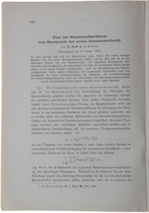 ‘Über das Wasserstoffspektrum vom Standpunkt der neuen Quantenmechanik,’ pp. 336-363 in Zeitschrift für Physik, 36. Band, 5 Heft, 27 March, 1926.