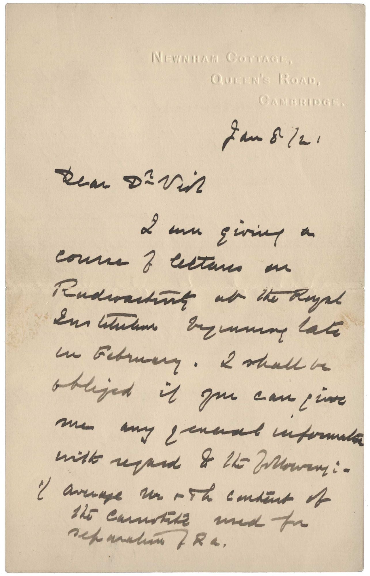 Item #3663 Autograph letter signed ‘E Rutherford’ to Charles Herman Viol, 8 January 1921. Three pages on two sheets. Ernest RUTHERFORD.