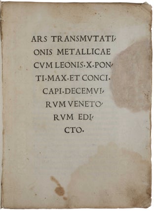 Ars Transmutationis Metallicae ... [with, as issued] Commentarium theoricae Artis Mettalicae Transmutationis.
