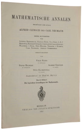 Item #4475 Die logischen Grundlagen der Mathematik. David HILBERT