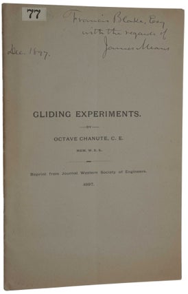 Item #4699 Gliding Experiments. Offprint from: Journal of the Western Society of Engineers, Vol....