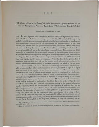 On the action of the rays of the solar spectrum on vegetable colours, and on some new photographic processes.
