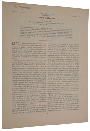 Item #4833 Forces in molecules. Offprint from: Physical Review, Second Series, Vol. 56, No. 4,...