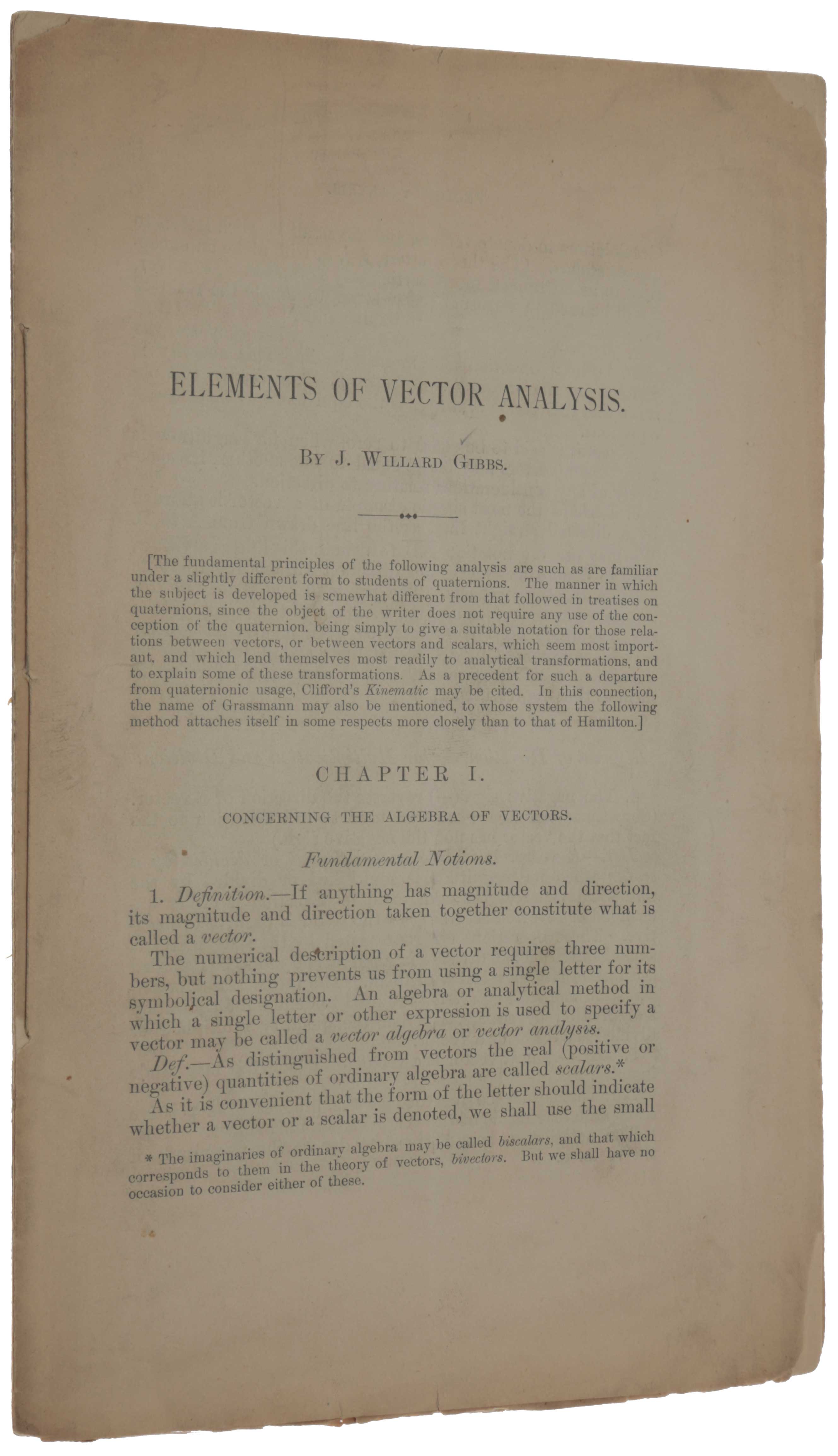 Item #4853 Elements of Vector Analysis. [Offered with:] Autograph letter from Gibbs to John Monroe Van Vleck. Josiah Willard GIBBS.
