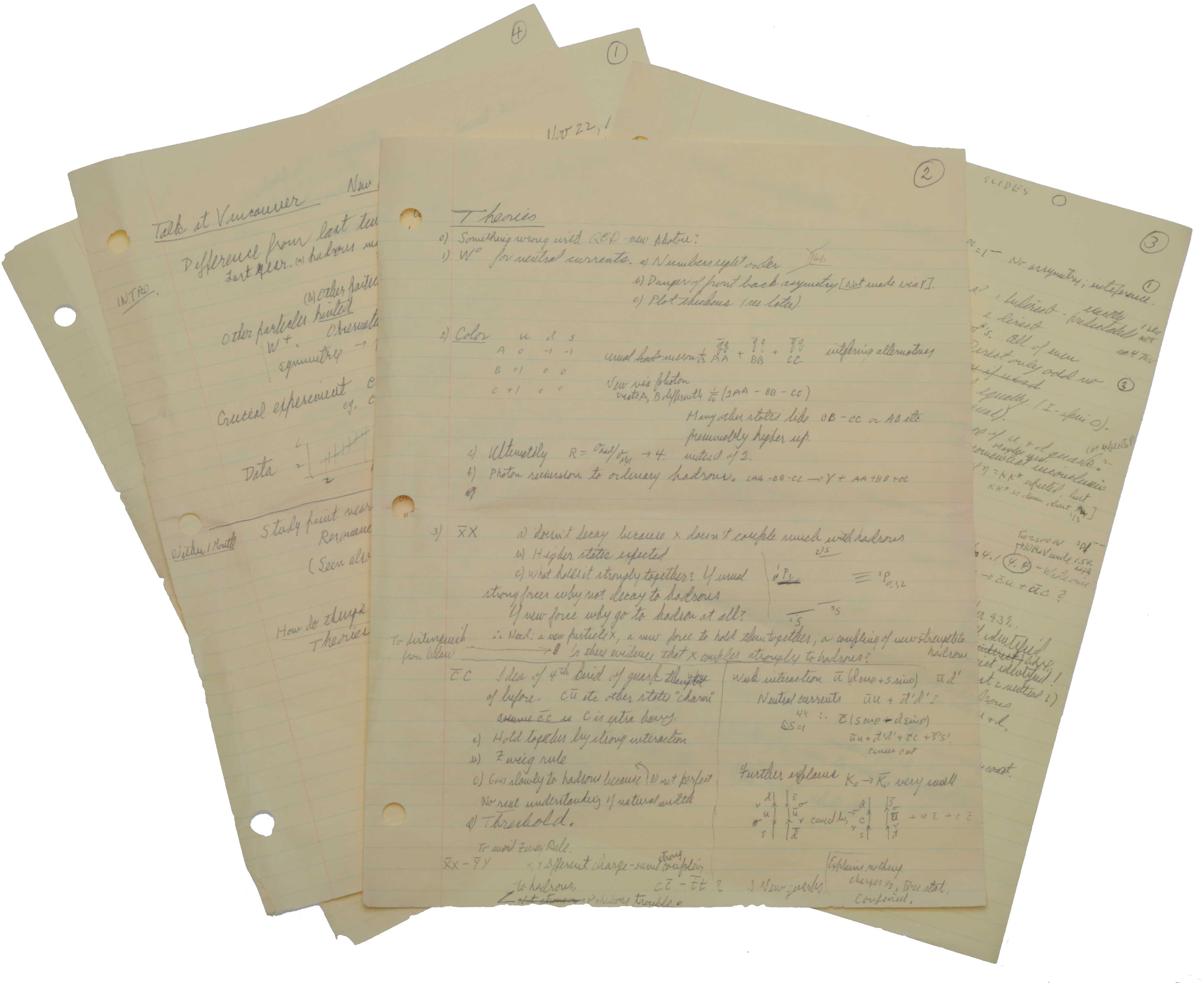 Item #4859 Autograph manuscript, unsigned, entitled ‘Talk at Vancouver New Particles etc.’ Vancouver, Canada, 22 November 1975. Richard Phillips FEYNMAN.