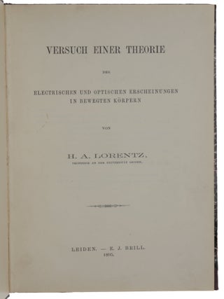 Item #4924 Versuch einer Theorie der electrischen und optischen Erscheinungen in bewegten...