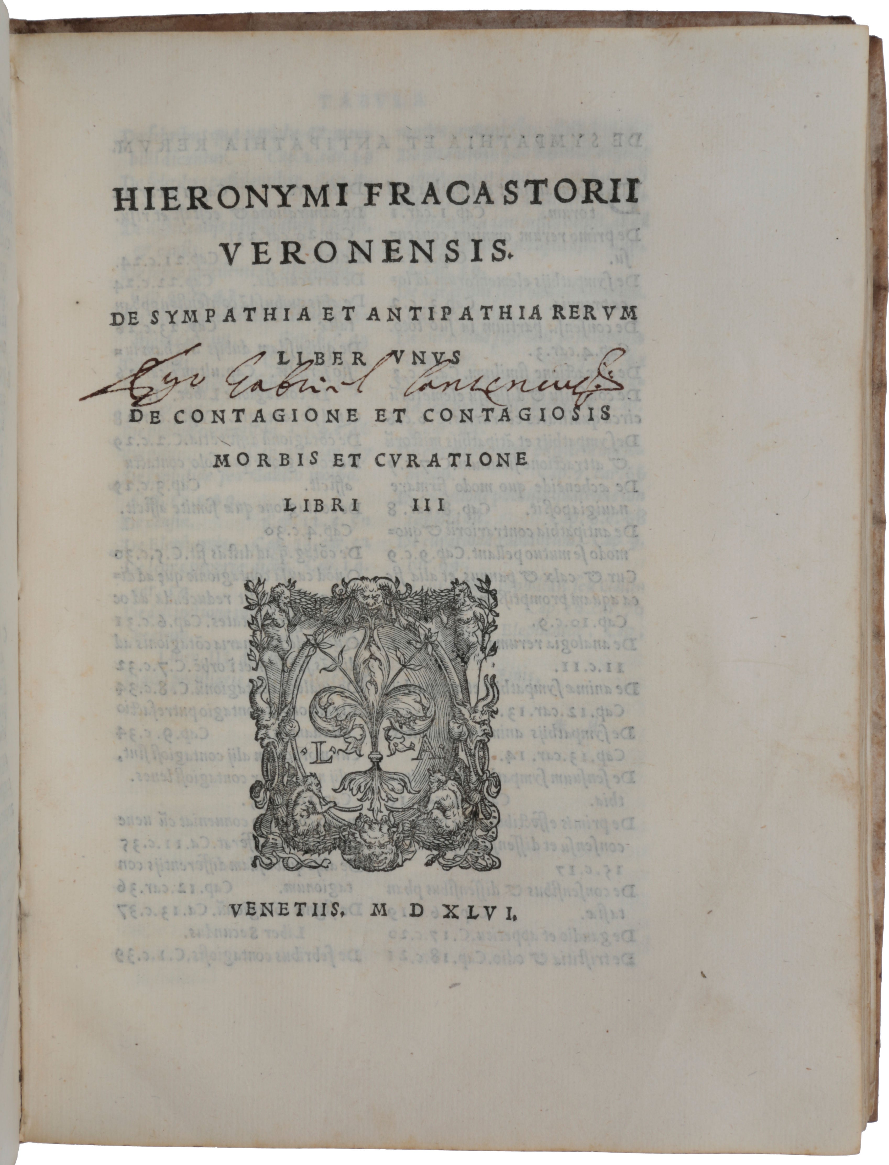 Item #5228 De sympathia et antipathia rerum liber unus. De contagione et contagiosis morbis et curatione libri III. Girolamo FRACASTORO.