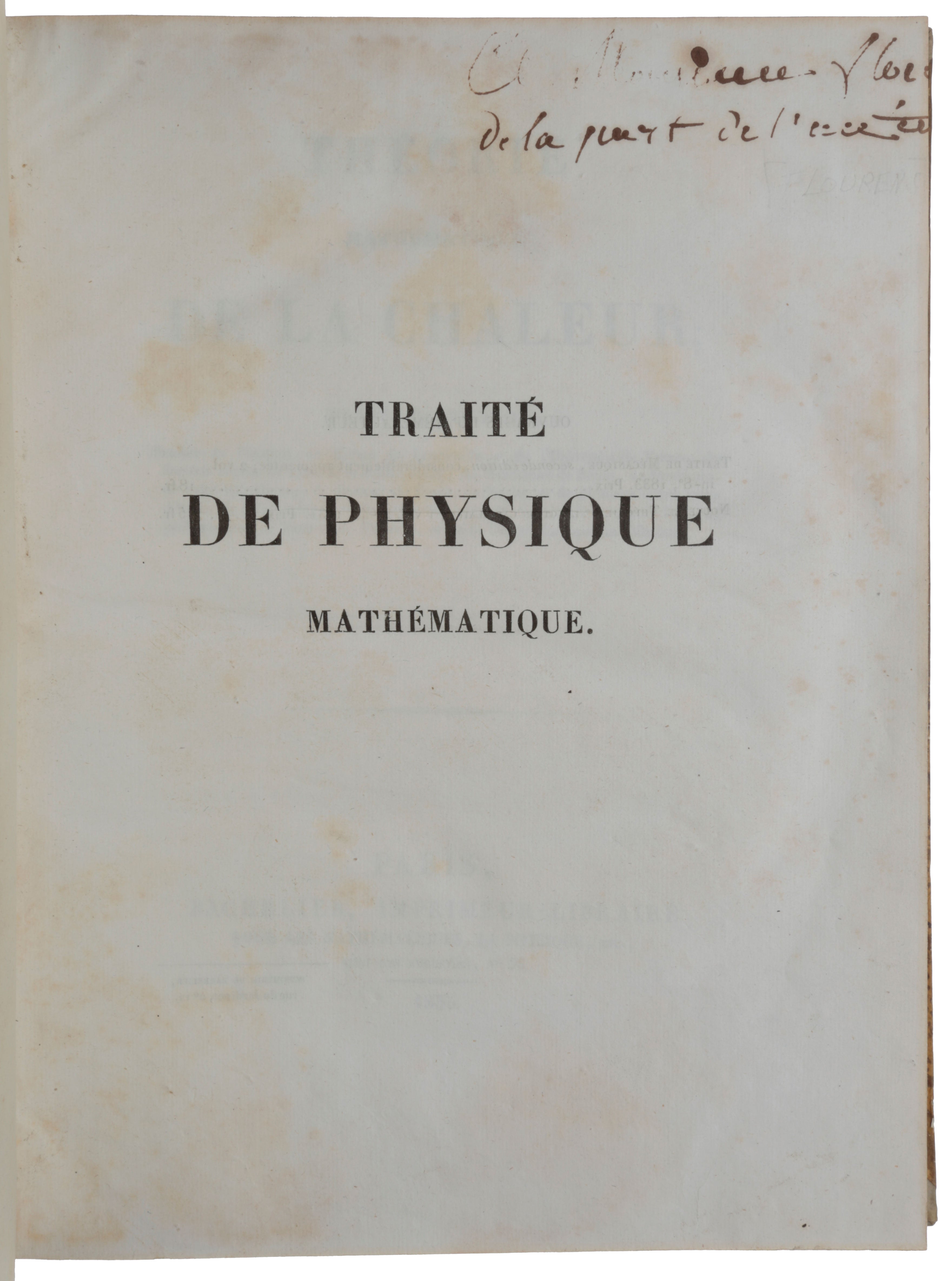 Item #5242 Théorie mathématique de la chaleur. Siméon-Denis POISSON.