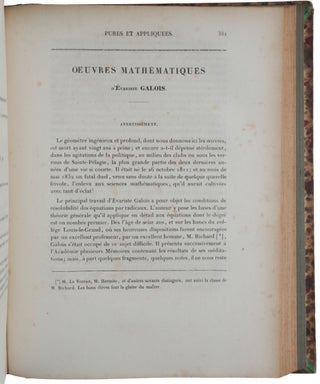 Item #5255 Oeuvres mathématiques, pp. 381-444 in: Journal de Mathématiques pures et appliquées...