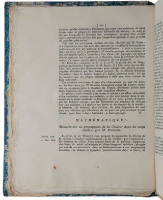 Item #5302 ‘Mémoire sur la propagation de la Chaleur dans les corps solides,’ pp. 112-116...