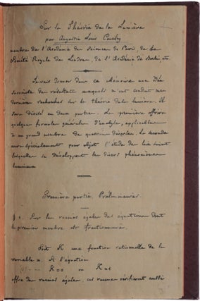 Item #5311 Sur la théorie de la lumière. Lithograph document reproduced from Cauchy’s...