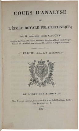 Item #5345 Cours d’analyse de l’École Polytechnique; I.re Partie. Analyse algébrique....