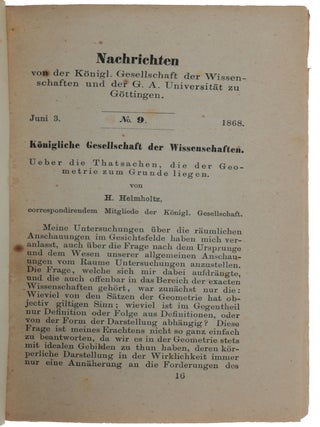 Item #5428 Ueber die Thatsachen, die der Geometrie zum Grunde liegen, pp. 195-221 in: Nachrichten...