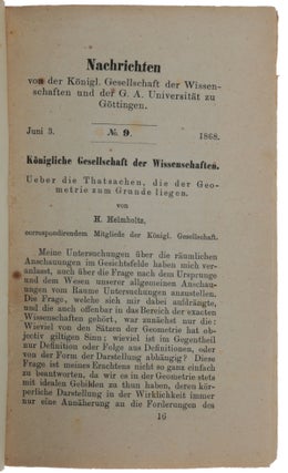 Item #5428 Ueber die Thatsachen, die der Geometrie zum Grunde liegen, pp. 195-221 in: Nachrichten...
