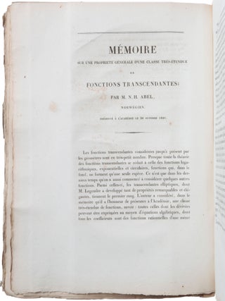 Mémoire sur une propriété générale d’une classe trés-étendue de fonctions transcendantes, présenté à l'Académie le 30 Octobre 1826, pp. 176-264 in: Mémoires présentés par divers savants a l’Académie Royale des Scines de l’Institute de France … Tome Septième.