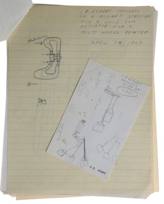 Archive, comprising 19 original in-house documents from J. Presper Eckert’s office, including blueprints, handwritten and typed notes from meetings, and product sample illustrations, 1960s-1970s.