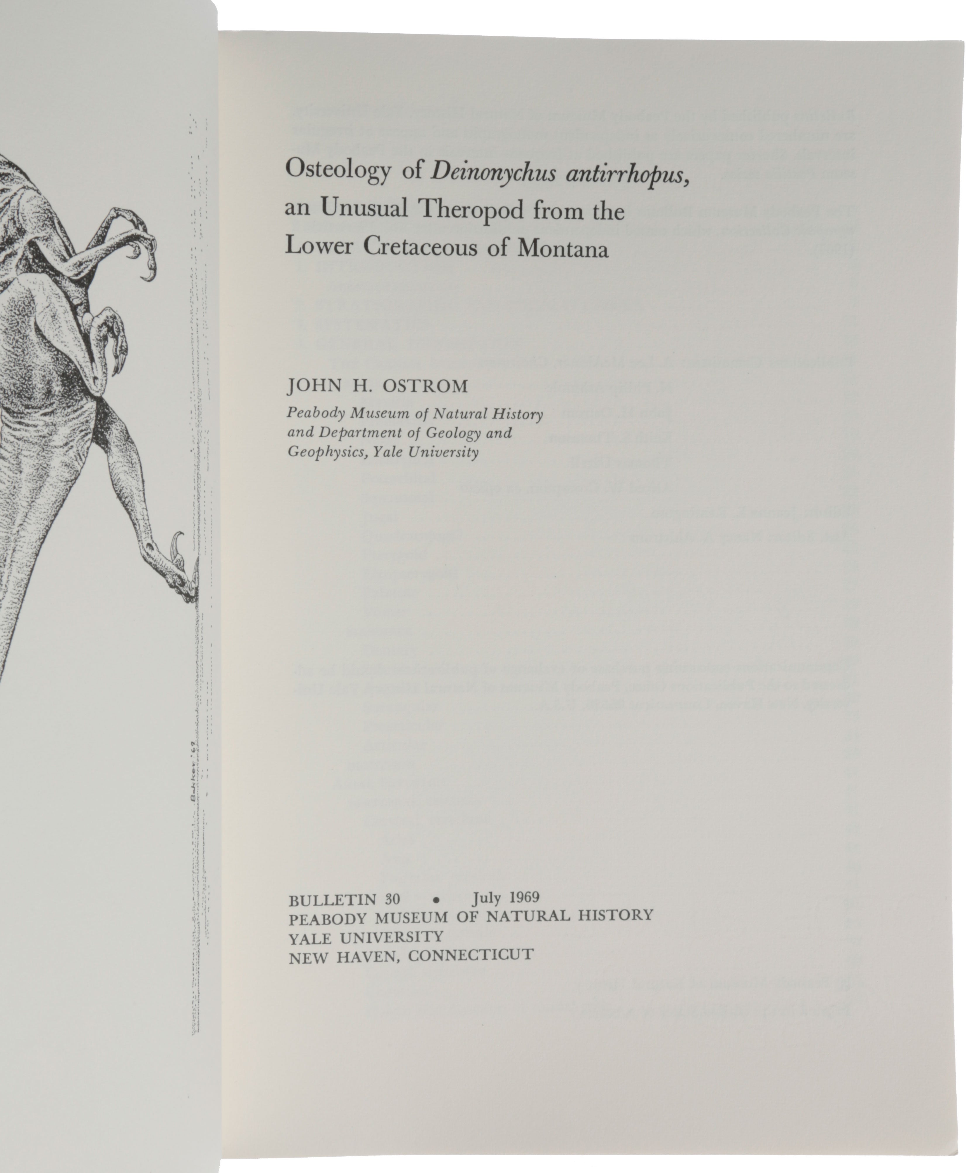 Item #5493 Osteology of Deinonychus antirrhopus, an Unusual Therapod from the Lower Cretaceous of Montana. Bulletin 30. Peabody Museum of Natural History, Yale University. John Harold OSTROM.