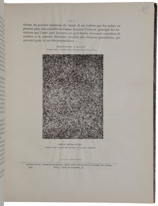 Présentation d’un spécimen de photographies d’un passage artificiel de Vénus, obtenu avec le révolver photographique. Offprint from the Comptes rendus hebdomadaires des Séances de l’Académie des Sciences, Tom. 79, 6 July, 1874. Bound with 57 other offprints by Janssen from the Comptes rendus.
