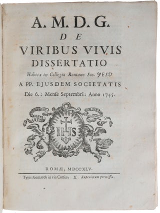 Item #5520 De viribus vivis dissertatio. Rudjer Josip BOSCOVICH, Roger Joseph