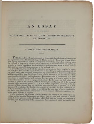 An Essay on the Application of Mathematical Analysis to the Theories of Electricity and Magnetism.