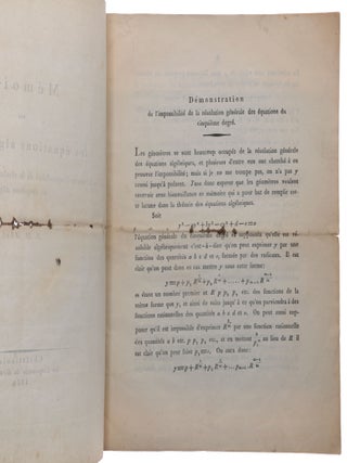M&eacute;moire sur les &eacute;quations alg&eacute;briques o&ugrave; on d&eacute;montre l&rsquo;impossibilit&eacute; de la r&eacute;solution de l'&eacute;quation g&eacute;n&eacute;rale du cinqui&egrave;me degr&eacute;e.