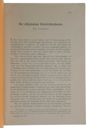 Zur allgemeinen Relativitätstheorie [with:] Zur allgemeinen Relativitätstheorie (Nachtrag). Offprint from Sitzungsberichte der Preussischen Akademie der Wissenschaften XLIV, November 4, 1915 & XLVI, November 11, 1915.