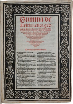 Item #5912 Summa de arithmetica geometria proportioni et proportionalita. Nouamente impressa in...