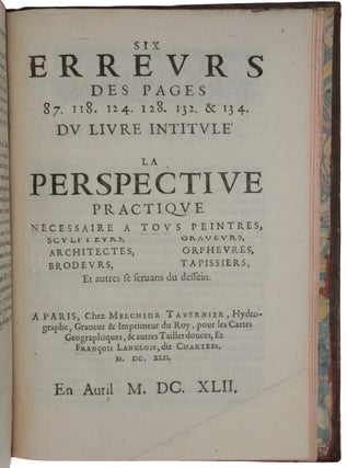 Item #5918 Six erreurs des pages 87. 118. 124. 128. 132. & 134. du livre intitulé La Perspective...