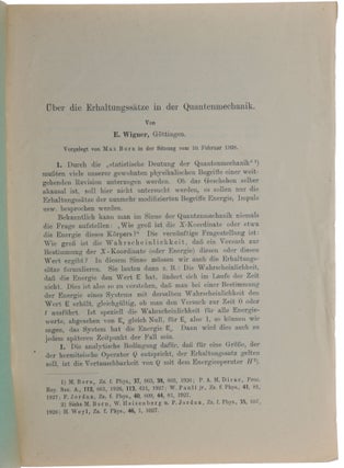 Item #5976 I. Über die Erhaltungssätze in der Quantenmechanik [On the conservation laws of...