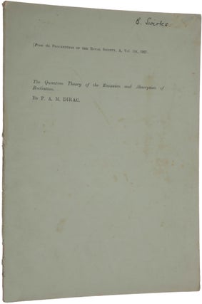 Item #5979 The Quantum Theory of the Emission and Absorption of Radiation. Offprint from...
