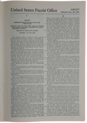 Semiconductor Device-and-Lead Structure. U.S. patent 2,981,877, filed on July 30, 1959, granted on April 25, 1961.