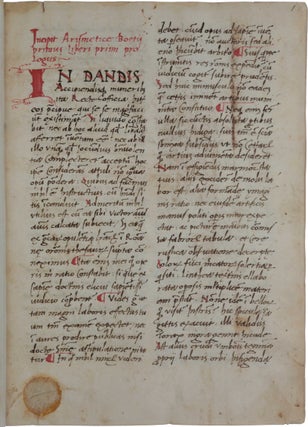 A sammelband of five mathematical texts, in Latin, illustrated manuscript on paper. Comprising: Boethius, De Institutione Arithmetica; Grosseteste, Compotus; [Anon.] Tables for the comparison of Christian and Arabic years, tables of conjunction and opposition with explanatory notes; De Pulchro Rivo, Computus Manualis; Fibonacci, Liber Abbaci, chapters 14 & 15.