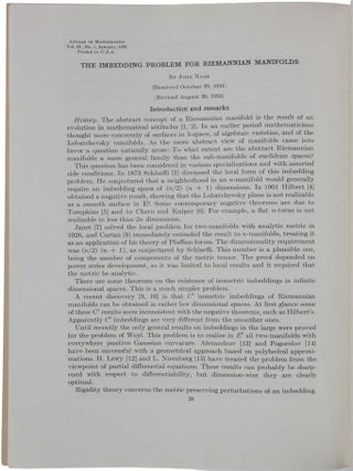 &lsquo;The imbedding problem for Riemannian manifolds,&rsquo; pp. 20-63 in Annals of Mathematics, Vol. 63, No. 1.