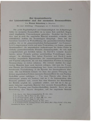 ‘Zur Quantentheorie der Linienstruktur und der anomalen Zeemaneffekte,’ pp. 273-297 in Zeitschrift für Physik, 8. Band, 5. Heft, 15 February 1922.