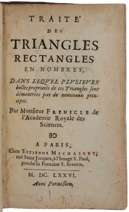 Item #6170 Traité des triangles rectangles en nombres, dans lequel plusieurs belles proprietés...