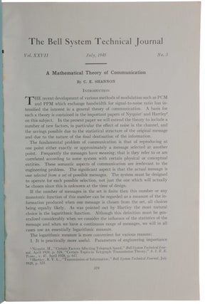 Item #6187 ‘A Mathematical Theory of Communication,’ pp. 379-423 in Bell System Technical...