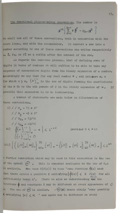 Programmers’ Handbook for Manchester Electronic Computer Mark II [i.e., the Ferranti Mark I], [late 1950 or early 1951]. With errata sheets dated March 13, March 28, and July 9, 1951. [With:] Mimeographed letter from Turing stating that copies of library subroutines may be sent to holders of the Handbook. [And with:] Four examples of such subroutines.