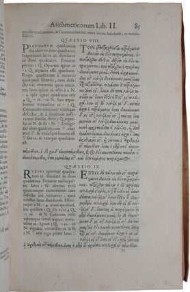 Diophanti Alexandrini Arithmeticorum libri sex, et De numeris multangulis liber unus. Nunc primùm Graecè & Latinè editi, atque absolutissimis Commentariis illustrati. Auctore Claudio Gaspare Bacheto Meziriaco Sebusiano, V.C.