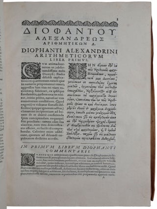 Diophanti Alexandrini Arithmeticorum libri sex, et De numeris multangulis liber unus. Nunc primùm Graecè & Latinè editi, atque absolutissimis Commentariis illustrati. Auctore Claudio Gaspare Bacheto Meziriaco Sebusiano, V.C.