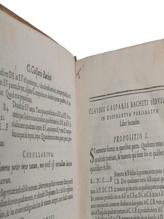 Diophanti Alexandrini Arithmeticorum libri sex, et De numeris multangulis liber unus. Nunc primùm Graecè & Latinè editi, atque absolutissimis Commentariis illustrati. Auctore Claudio Gaspare Bacheto Meziriaco Sebusiano, V.C.