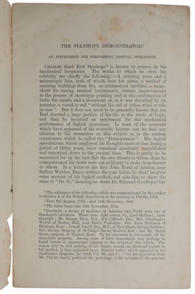 The Stanhope Demonstrator: An Instrument for Performing Logical Operations. Separately-paginated offprint from: Mind, Vol. IV.