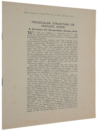 Item #6370 ‘Molecular Structure of Nucleic Acids: A Structure for Deoxyribose Nucleic Acid’;...