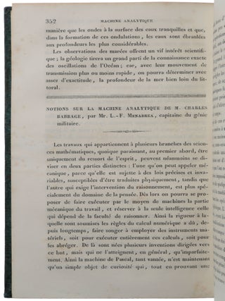 Item #6376 ‘Notions sur la machine analytique de M. Charles Babbage,’ pp. 352-376 in:...