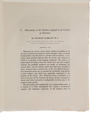‘Observations on the notation employed in the calculus of functions,’ pp. 63-76 in: Transactions of the Cambridge Philosophical Society, Vol. I, Part I. Read May 1, 1820.
