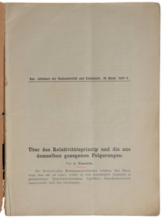 &Uuml;ber das Relativit&auml;tprinzip und die aus demselben gezogenen Folgerungen [On the relativity principle and the conclusions drawn from it]. Offprint from: Jahrbuch der Radioaktivit&auml;t und Elektronik, Band 4, Heft 16.